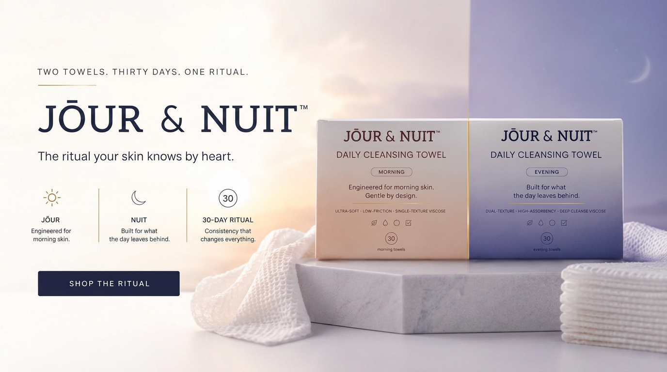 JOUR & NUIT daily cleansing towel ritual box — 30 morning towels and 30 evening towels
